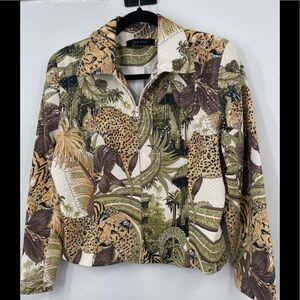 Vintage Monaco Jacket Tiger Floral Jungle Print Sz M Y2K Clear Shimmer Accents
